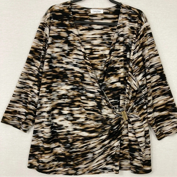 Calvin Klein Black Brown Stretch Wrap Top size 2X - Picture 1 of 10